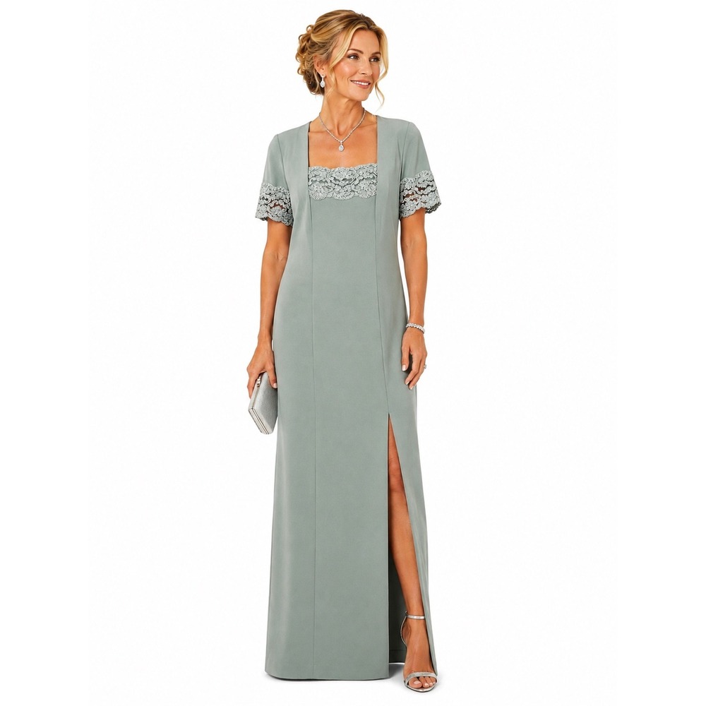 Liz Claiborne Night Sage Green Beaded Lace Maxi Dress Formal Gown Size 10
